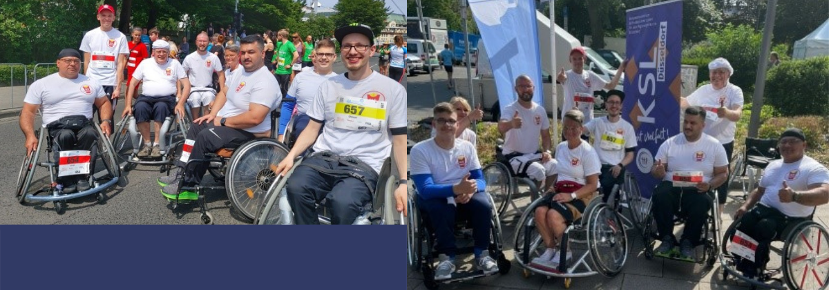 Die Gruppe des Handicap-Sport-Vereins Wuppertal: Rollstuhlfahrer*innen und Fußgänger*innen 