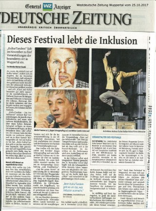 Bild des Artikels &quot;Dieses Festival lebt die Inklusion&quot; aus der Westdeutschen Zeitung Ausgabe Wuppertal vom 25.10.2017