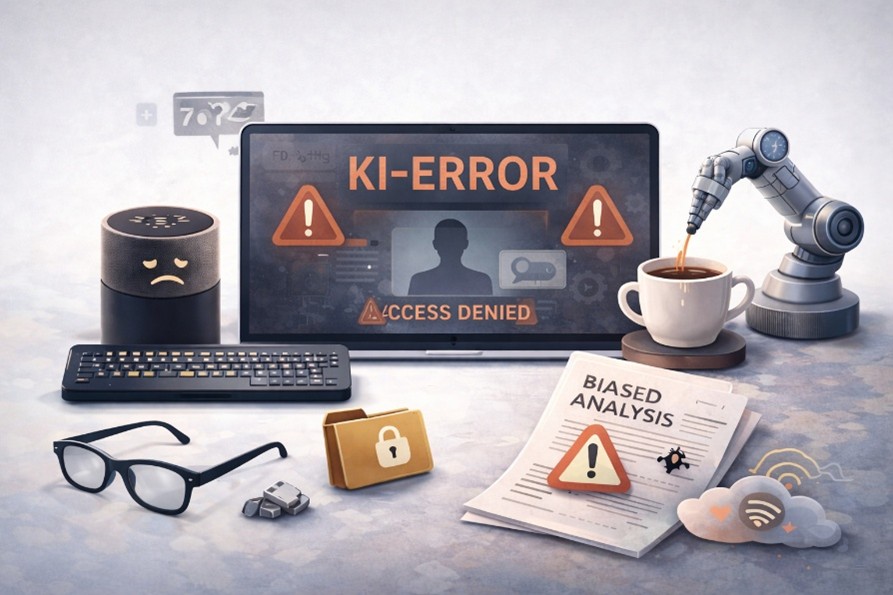 KI-Error, Symbole, die negative Folgen von KI symbolisieren sollen, mithilfe von Chat GPT erstellt