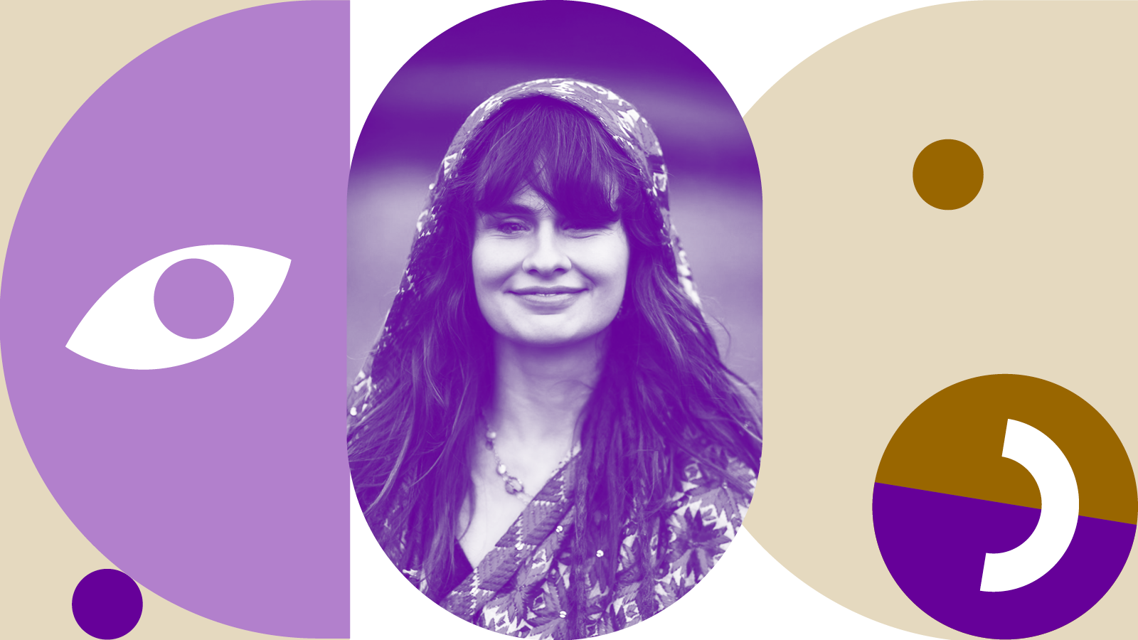 verschiedene Formen in bunten Farben, Bild Cassmae - junge Sängerin mit dunklen, langen Haaren