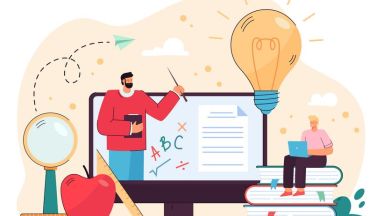 Ein Student nimmt an der digitalen Veranstaltung teil.