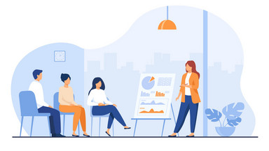 Die Menschen arbeiten am Tisch und unterhalten sich.