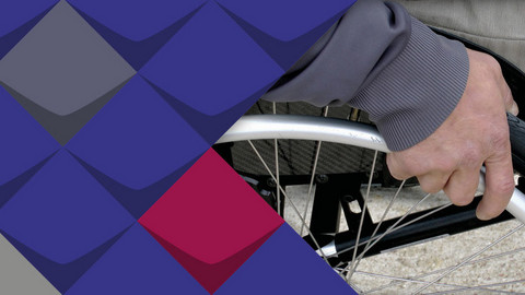 Eine Person in einem Rollstuhl und Kacheln der KSL.RW