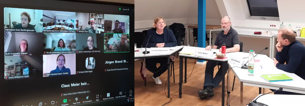 Teilnehmer des Quartalsgesprächs per Zoom (links), Claudia Middendorf, Sven Kohz, Jörg Rodeike (rechts)