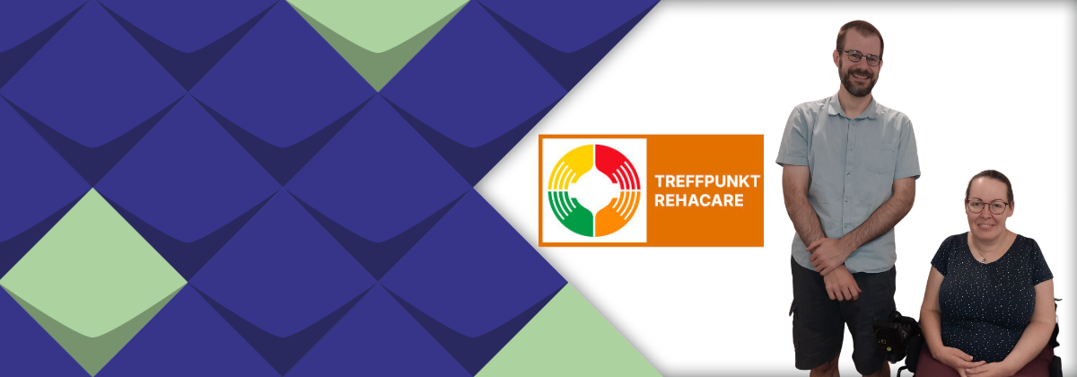 Logo Treffpunkt Rehacare; Gero Büskens und Katja Fellenberg vom KSL.Düsseldorf