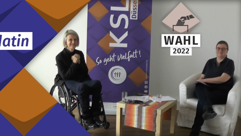 KSL interviewt: Landtagskandidatin Lisa Steinmann; Lisa Steinmann (links) und Susanne Schulte-Mausbeck vom KSL Düsseldorf (rechts); Wahl 2022