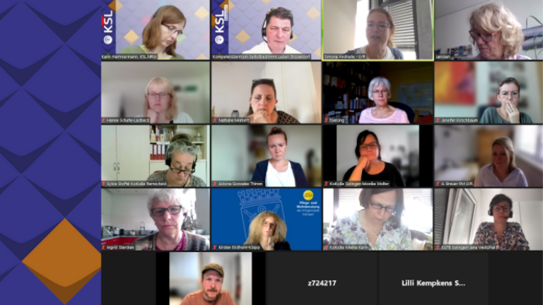 Videokonferenz des Praxisdialoges zum Persönlichen Budget für die Städte Remscheid, Solingen und Wuppertal mit 19 Teilnehmer*innen