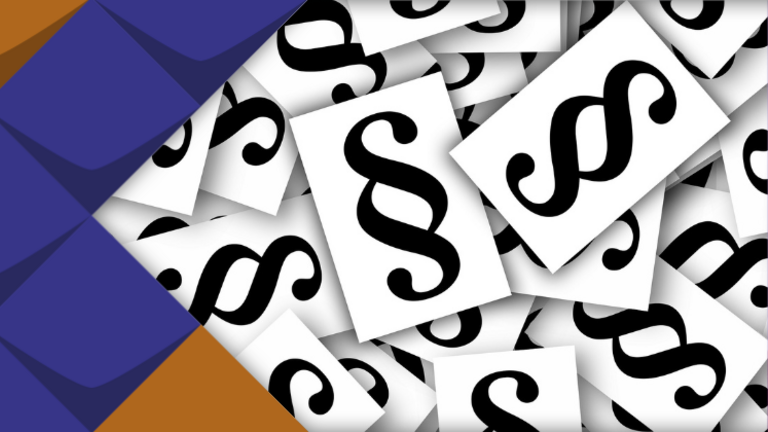 mehrere Paragrafen und ein braun-blaues Kacheldesign