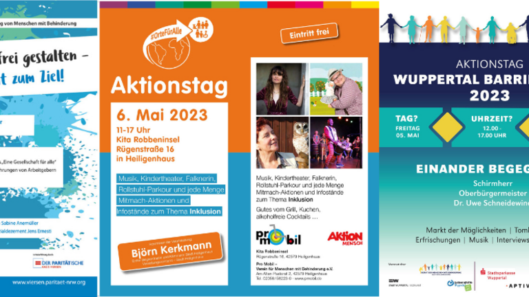 Drei Plakate zum Europäischen Protesttag zur Gleichstellung von Menschen mit Behinderung