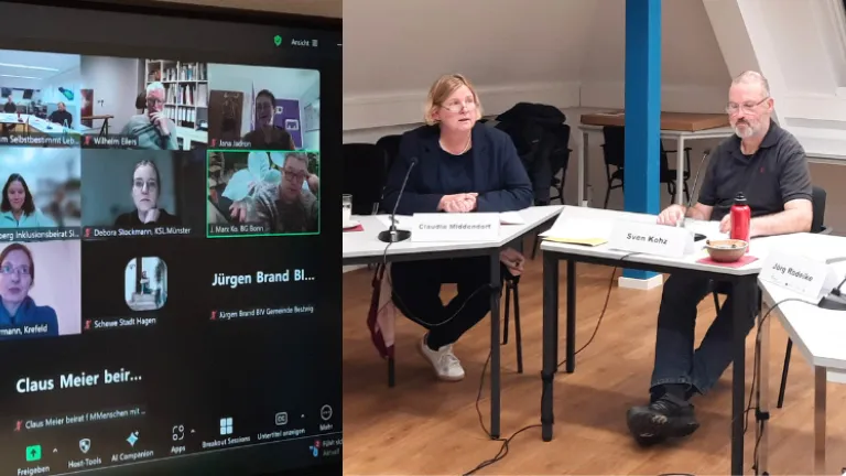 Teilnehmer des Quartalsgesprächs per Zoom (links), Claudia Middendorf, Sven Kohz, Jörg Rodeike (rechts)