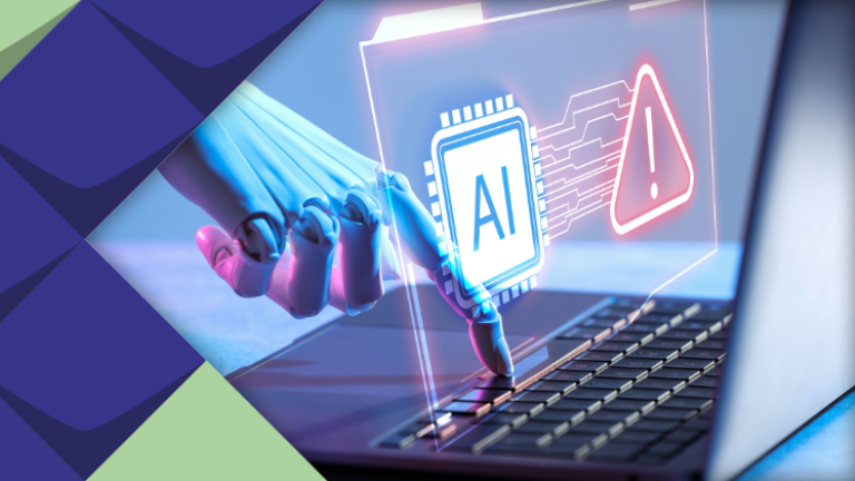 Laptop, Handprothese, AI, Ausrufezeichen